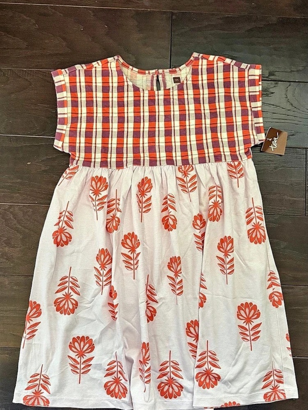 tea Girls Plaid Cotton Dress in Red & White Size 7 NWT
